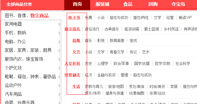 或者做成京東這種樣式的，點擊大類分別出現(xiàn)不同的小類